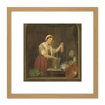 De Ruyter The Kitchen Maid Portrait Painting 8X8 Inch Square Wooden Framed Wall Art Print Picture with Mount