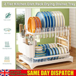 2 Tier Kitchen Sink Dishes Drainer Rack with Drip Tray Cutlery Holder Plate Rack