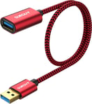 Rallonge USB 3.0 50 cm, 5Gbps Câble Rallonge USB Male Femelle, USB3.0 Extension Cable pour clé USB, disque dur externe, hub USB, imprimante, scanner, appareil photo, PS VR etc-Rouge