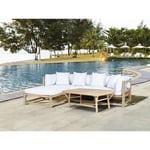 Vente-unique.com Salon de jardin en teck : 1 canapé d'angle et 1 table basse - Naturel clair et blanc - TULUM de MYLIA