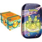 Pokémon JCC Coffre Aventure à Paldea (7 Cartes Promo Brillantes et 6 boosters) & Mini-boîte Écarlate et Violet – Destinées de Paldea – Olivini (2 boosters, 1 Autocollant et 1 Carte Artistique)