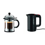 Bodum 11171-16 New-Chambord Cafetière à Piston / Bec Verseur 4 Tasses / 0,5 L + Bouilloire électrique 0.5 L noire