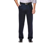 Haggar Mens Premium No Iron Khaki Classic Fit Pleat Front Regular and Big & Tall Sizes, Dark Navy - Bt, 44W x 29L