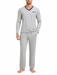 Nieery Pyjama Homme Hiver Chaud Coton vêtements de Nuit pour Hommes Ensembles de Pyjama d'hiver à Manches Longues col en V Coupe Droite Pyjama Long