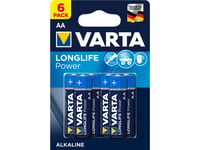 Varta Longlife Power, Engångsbatteri, Aa, Alkalisk, 1,5 V, 6 Styck, Marinblå, Blå