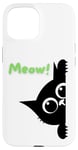 Coque pour iPhone 15 Mur d'escalade pour chat noir avec inscription « Says Meow »