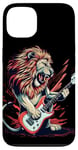 Coque pour iPhone 13 Costume de lion à bascule avec guitare électrique