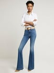 River Island High Waisted Tummy Hold Flared Jeans - Blue, Blue, Size 8, Inside Leg Regular, Women