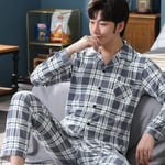 CIDCIJN Homme Pyjama Set,Automne Hiver Mode Homme Pyjamas Pur Coton Sets Fashion Plaid Sleepwear Home Costumes Long Sleeve Casual Pyjama Pants 2 Pieces/Set,Gray,L