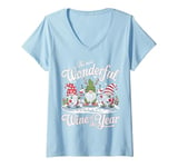 Womens Most Wonderful Wine Night Gnome Funny Christmas V-Neck T-Shirt