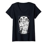 Womens Floral Spooky Halloween Grave & Roses Occult Skeleton Skull V-Neck T-Shirt