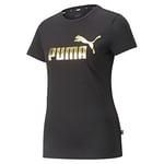 PUMA Women's Essentials+ Metallic Logo Tee T-Shirt, Puma Black-gold Foil, XL