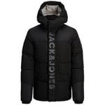 Manteau enfant Jack And Jones Junior  DOUDOUNE JCOPACE PUFFER JUNIOR - BLACK / PRINT LOGO - 128