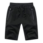 Tansozer Short Sport Homme Coton Short Court Homme Ete Running Jogging Stretch Short Fitness Tennis Homme avec Poche Noir XL