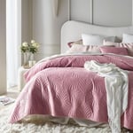 ROOM99 Feel Elegant Pink Bedspread 170 x 210 cm – Versatile as a Bed Throw or Sofa Throw – Quilted – Perfect as a Velvet Bedspread