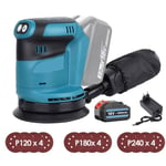 Sans Balais 18V Vibrante Ponceuse Excentrique Sans Fil 6 vitesses 125mm avec 1x 5500mAH Batteries+Chargeur-Compatible Makita