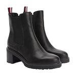 Tommy Hilfiger Bottines Femme Outdoor Chelsea Mid Heel Boot en Cuir, Noir (Black), 41 EU