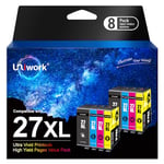 Uniwork 27XL Multipack Printer Cartridges Compatible for Epson 27 XL Workforce WF-3620 WF-3640 WF-7110 WF-7210 WF-7610 WF-7620 WF-7710 WF-7715 WF-7720 (8-pack), packaging may vary