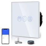 Interrupteur Volet Roulant Connecte,Wifi Interrupteur Volet Roulant Compatible Avec Alexa Google Home Pour Commande Vocale,Minuterie Intelligent En Verre Blanc