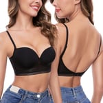 iClosam Soutien Gorge Dos Nu Femme Dentelle Soutien Gorge Invisible Deep-V Push Up sous Vêtements Femmes Dos Bas en U Brassiere Armature avec Bandoulière Amovible Bonnet 70B