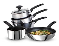 Prestige 9 x Tougher SS 4+1 Set with Free Milkpan (16/18/20cm Cov Saucepan, 25cm Frypan, Milkpan)