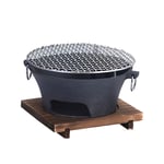 SOGA Medium Cast Iron Round Stove Charcoal Table Net Grill Japanese Style BBQ Picnic Camping with Wooden Board - barbecues - Zpai056Med