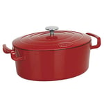 Sitram COCOTTE Sitrabella ovale en fonte émaillée grande capacité 6,5 litres - Extérieur rouge et intérieur blanc - toutes sources de chaleur y compris induction et four - 711084