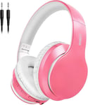 Casque Bluetooth Sans Fil Avec Micro,Casque Audio Sans Fil Stéréo Hi-Fi 35 Heures D'Autonomie,Bluetooth Headphone Avec 3.5Mm Aux,Léger Confortable,Pliable,Pour Iphone,Pc (Pink)