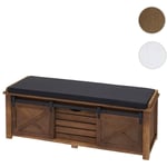 Banc avec compartiments de rangement HWC-H53, rembourré, métal, bois massif, aspect shabby 43x102x33cm-marron