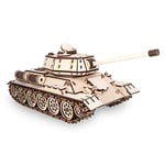 EWA Eco-Wood-Art Char Militaire T-34-Puzzle 3D en Bois-Casse tête Adulte et Adolescent-Assemblage avec de la colle-600 pièces, Tank T-34, Naturel