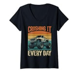 Womens Crushing It Every Day Monster Truck V-Neck T-Shirt