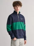 GANT Kids' Half Zip Cotton Sweatshirt, Evening Blue