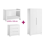 Vox Chambre bébé complète Ova blanc : lit 60x120, commode, armoire