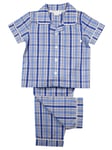 Mini Vanilla Blue Check Boys Summer Cotton Traditional Pyjamas - Size 9-10Y