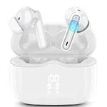 Wireless Earbuds, Bluetooth 5.3 Headphones in Ear with HiFi Stereo Deep Bass, 4 ENC Noise Cancelling Mic Wireless Earphones 40H Playtime, Bluetooth Earbuds Dual LED Display, IP7 Waterproof, Snow White