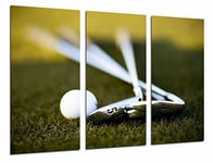 Tableau Moderne Photographique, Impression sur bois, Sport Golf, Clubs et Balle sur Pelouse, 97 x 62 cm, ref. 26796