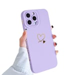 Coque pour iPhone 15 Pro Max Motif Cœur Doré iPhone 15 Pro Max Coque pour Filles et Femmes, Joli Bord de Coeur Coque de Protection Antichoc en Silicone Souple pour iPhone 15 Pro Max-Violet