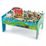 FANTASK Ensemble de Chemin de Fer pour Enfants de 80 pièces, Table de Jeu en Bois avec Plateau réversible et Amovible, Train en Bois, Jouet pour Enfants à partir de 3 Ans (80 pièces)