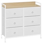 WOLTU Commode Chambre Adulte 6 tiroirs, Armoire avec Tiroirs en Tissu, Meuble de Rangement pour Chambre à Coucher, Salon, Couloir, Cadre en Acier, Blanc, SSK010ws