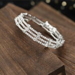 Tre rader strass inlagt armband dubbla lager öppen manschett justerbart stretcharmband silver