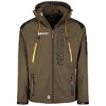 Geographical Norway Techno Men - Veste Softshell Capuche Homme Impermeable - Manteau Outdoor Blouson Coupe Vent Tactique Resistant - Randonnee Ski Automne Hiver Printemps (Kaki/Orange M)