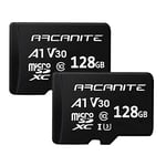 ARCANITE Lot de 2, 128 Go Cartes Mémoire microSDXC UHS-I U3, A1, V30, 4K, C10, microSD, Vitesse de lecture maximale de 90 Mo/s - sans adapteur