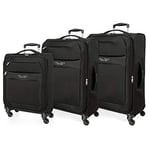 Roll Road Royce Set de Bagages Noir 55/66/76 cms Souple Polyester Serrure à combinaison 196L 4 roues Bagage à main