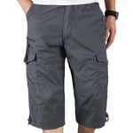 Herr 3/4 Lång Längd Elastiska Shorts Midja Cargo Combat Tre Kvarts Byxor Dark Grey L