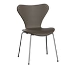 Fritz Hansen - 3107 Sjuan, Fully Upholstered, Base Chromed - Matstolar - designer_arne_jacobsen - Grå - Läder/Metall/Trä