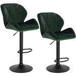 Woltu - Lot de 2 Tabouret de Bar réglable en Hauteur Chaise Haute pour Bar avec Dossier siège rembouré en Velours Pied en métal, Vert Foncé