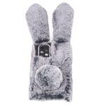 Fluffy Bunny Ear Phone Kotelo Lämmin Smooth Rabbit Fur Cover Cover TPU Pehmeä Puhelimen kuori Suojakotelo Talvelle Tummanharmaa A32 4G:lle