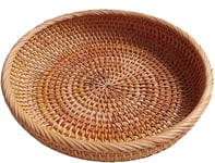 Paniers De Fruits Ronds en Rotin Plante Naturelle Rotin Tissé À La Main Plateau De Coupe Conteneur De Stockage Panier en Osier Assiette Collations Table Basse Plateaux Décoratifs pour La Mai