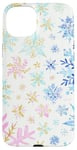 iPhone 15 Plus Pink & Blue Cute Snowflake Winter Coquette Christmas Pattern Case