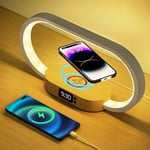 Lampe de Chevet Chargeur sans Fil, Lampe de Chevet Tactile avec Port USB Lampe de Table LED Dimmable avec 3 Couleurs et Horloge Digitale Lampe de